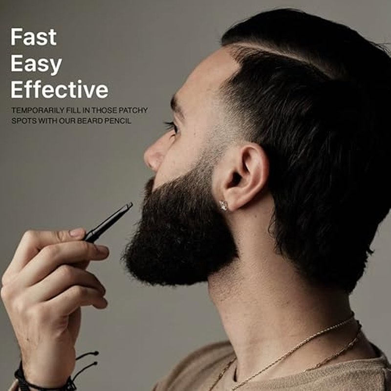 Beard Pencil - Dual-Ended Beard Filler for Men to Define & Fill Uneven Areas, Natural-Looking Barber Pencil with Spoolie Brush, Waterproof & Long-Lasting (Dark Drown)