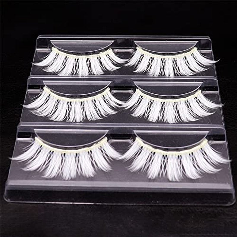 3 Pairs White False Eyelashes - Natural Look Fluffy White Lashes Wispy White Fake Eyelashes for Cosplay & Christmas Makeup - Halloween Party Masquerade Cosplay Lashes