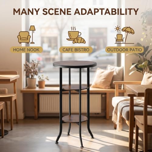 Bar Counter Height Table with 3-Tier Storage, Rustic Industrial Pub Table