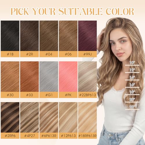 Clip in Human Hair Extensions 16 Inch Light Brown Mix Bleach Blonde 6Pcs