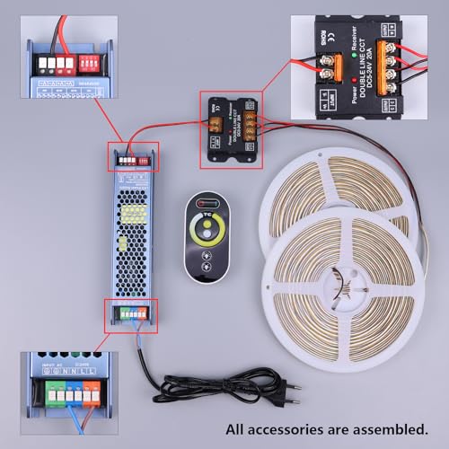 24V COB LED Strip Lights 65.6ft with Remote and Power Supply - Dimmable, Cuttable, High Brightness