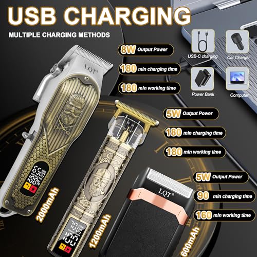 Cordless Hair Clippers Set for Men, Professional Hair and Beard Trimmer Kit with LED Display, Foil Shaver, Powerful Motor, Multiple Combs, Bronze, Grooming Gift for Him, Home and Salon,Barber Kit