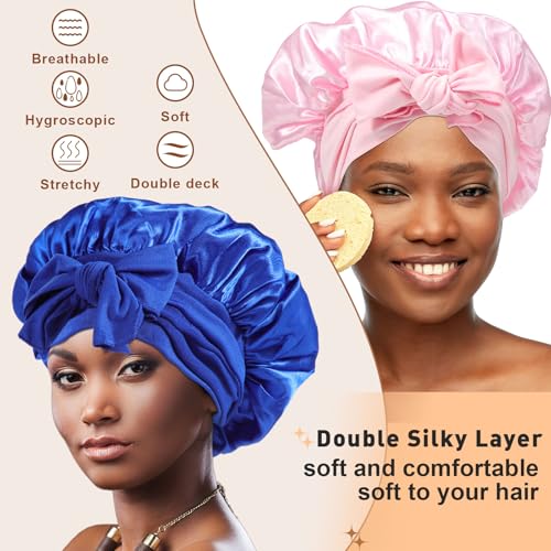 Large Satin Bonnet Hair Wrap for Sleeping - 10 Colors, Adjustable, Soft Silky Sleep Cap for Women & Men