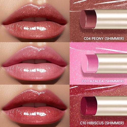 Catkin Glossy Lip Balm Gift Set - 3 Pieces, Hydrating & Nourishing Shea Butter, Dewy Finish, Lip Tint & Plump, Variation 04+07+10