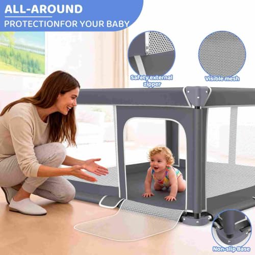 Grobeybees Dark Gray 50x50 Inch Foldable Baby Playpen Travel Yard