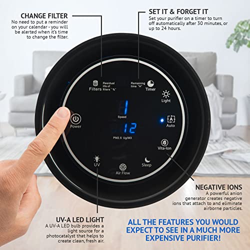 SilverOnyx Black 5-in-1 HEPA Air Purifier for Large Rooms Up to 500 Sq Ft