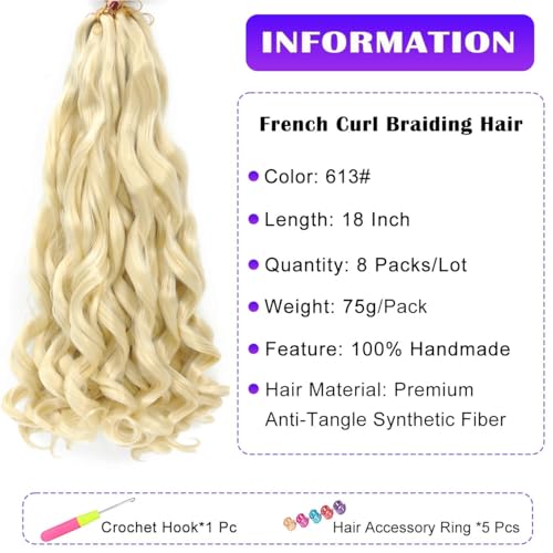 French Curly Braiding Hair Extensions 8 Packs - Blonde 613#, 18 Inch