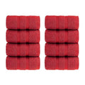 HALLEY Turkish 8 Pack Premium Washcloths (8 Pieces) 650 GSM Highly Absorbent Super Soft 100% Cotton - 8 Washcloths (Red)