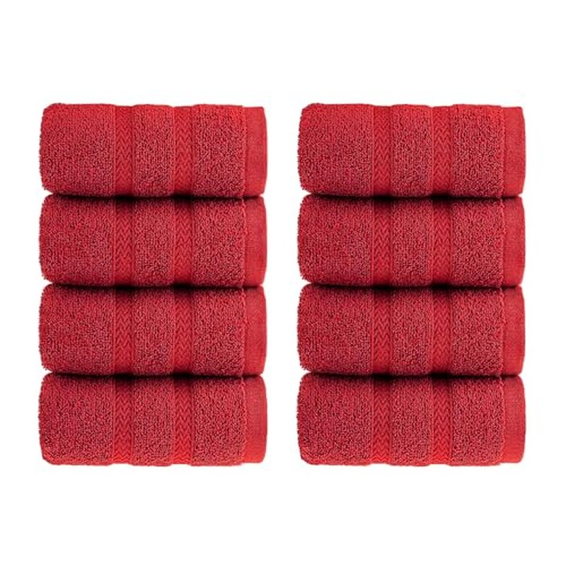 HALLEY Turkish 8 Pack Premium Washcloths (8 Pieces) 650 GSM Highly Absorbent Super Soft 100% Cotton - 8 Washcloths (Red)