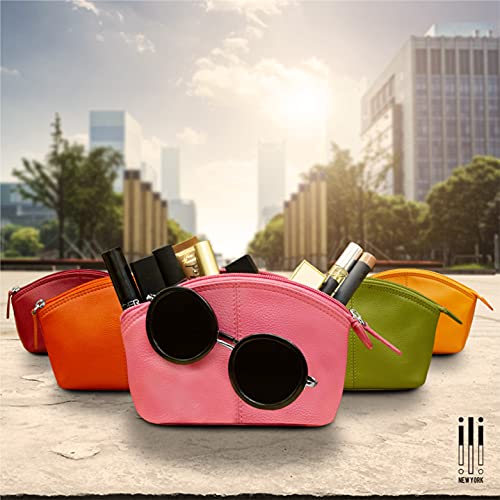 ili New York Genuine Leather Cosmetic Pouch ? RFID Blocking, Leather Makeup Bag for Purse with Top Zip Closure & Interior Zip Pocket, Perfect as a Compact and Stylish Travel Cosmetic Bag