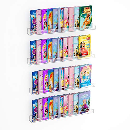 36-Inch Acrylic Floating Nursery Kids Bookshelf Wall Shelf 4 Pack - Transparent Modern Design