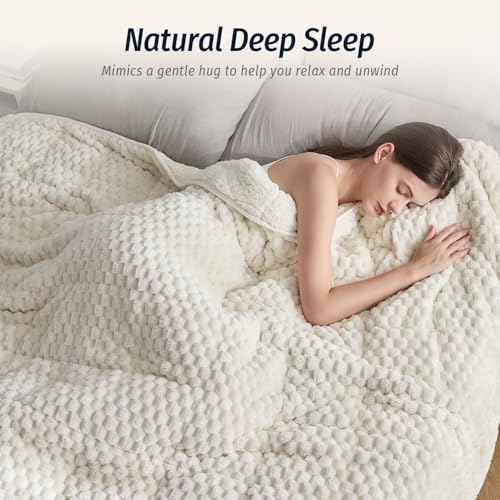 Cream White Weighted Blanket for Adults 60x80 20lbs Fuzzy Fleece