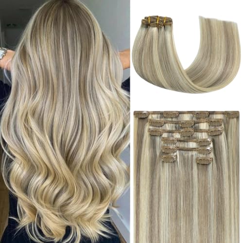 Clip-In Balayage Hair Extensions 12 Inch Blonde Mix - 70g 7pcs Honsoo