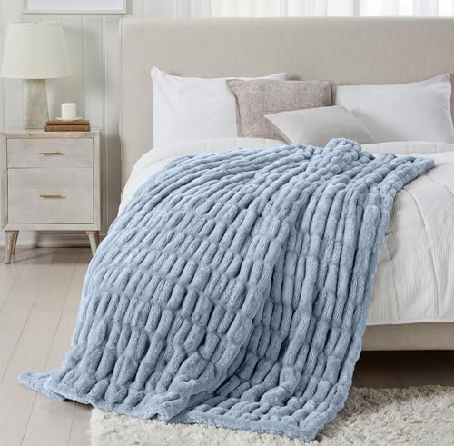 Powder Blue Micro Plush Throw Blanket - Thick Faux Fur, 50x60 Inches