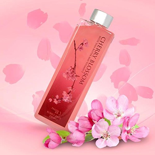 Deluxe Cherry Blossom Spa Basket - Home Spa Set with Bubble Bath, Bath Salts, Body Lotion, Bath Puff, and Rose Soaps in Wooden Curio Gift ? Mother's Day Gift for Mom
