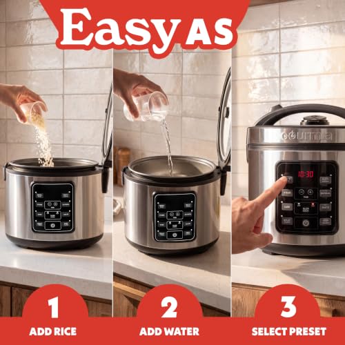 Gourmia 10-Cup Uncooked / 20-Cup Cooked Stainless Steel Rice Cooker & Steamer