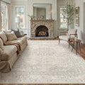 PureCozy Vintage Beige 8x10 Low Pile Washable Area Rug - Large Living Room Carpet