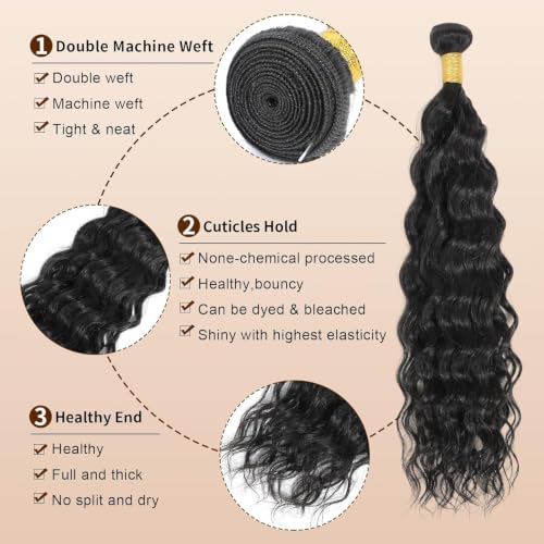 Water Wave Human Hair Bundles for Black Women - Natural Water Wave Pattern, 16/18/20 Inch, Black - Quick Weave Hair Extensions