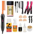 19 Pcs Hot Comb Set - Electric Hair Straightener Curling Iron for Natural Black Hair & Wigs - Includes Wig Glue & Styling Accessories