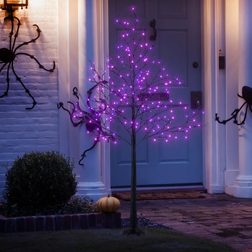 6FT Purple Halloween Willow Tree with 200 LED Lights Indoor Outdoor Decor