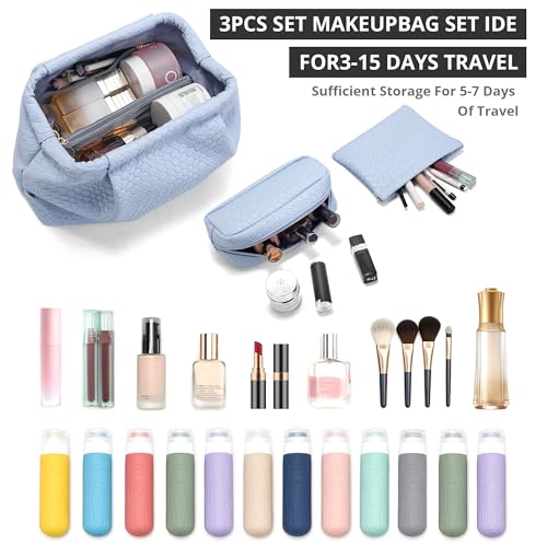 Travel Makeup Bag Organizer Blue - 02 Silvery Blue Variation, Large & Stylish