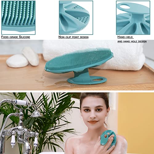 Soft Silicone Body Cleansing Brush Shower Scrubber, with Silicone Face Scrubber, Exfoliating Brush Manual Handheld Facial Cleansing Brush