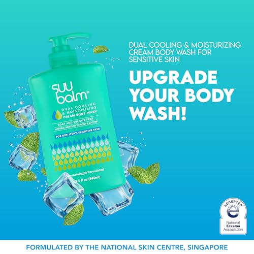 Suu Balm Anti Itch Body Wash, Psoriasis Body Wash, Eczema Body wash for adults, Moisturising Cleanser for Dry Itchy Relief, For Sensitive Skin, Cooling Menthol, Sulfate Free, 28.4 fl oz