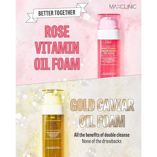 MAXCLINIC [K-Beauty] Rose Vitamin + Gold Caviar Oil Foam Gift Set | Daily Face Wash Oil Based Cleanser to Foam | Korean Skin Care Oil Cleanser for Dry Sensitive Skin