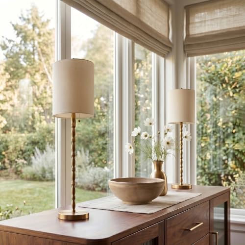 BRASSLISM Gold-Plated Buffet Lamps Set of 2, 28.5" Tall Brass Finish Entryway & Living Room Lighting