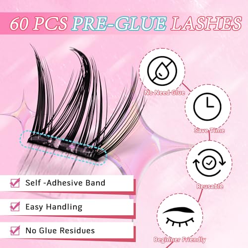 Self Adhesive Manga Eyelash Clusters Press-On Lashes No Glue Needed Pre Glued Eyelash Clusters Volume Anime Lash Clusters Individual Lashes by INSPEAUTY