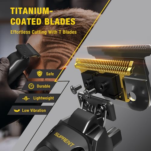 SUPRENT Hair Trimmers for Men - Electirc Cordless Beard Hair Trimmer with LED Display, High-Performance Rechargeable Zero-gapped Trimmer for Home Use with Titanium Blades (Black)