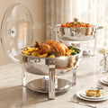 7QT Buffet Chafing Dishes Set - 2 Pack Silver Round Food Warmers with Glass Lids