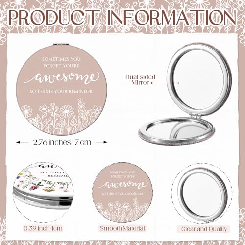 CroBlissful Inspirational Gifts for Women Bulk 12 Set - Classic Double-Sided Makeup Mirrors with Quotes & Organza Bags