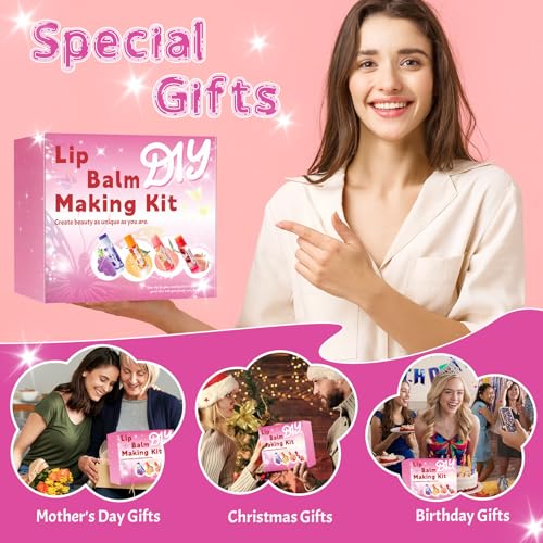 DIY Lip Balm Making Kit for Adults to Make Your Own Moisturizing Lip Balms with Natural Beeswax, Lip Base Oil, Essential Oil, Empty Lip Balm Tubes£¬Birthday Christmas Gift