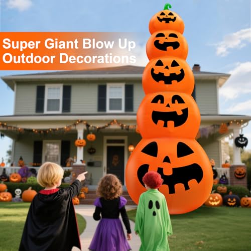 14 FT Inflatable Pumpkins Halloween Yard Decor - Stacked Pumpkin Tower with Lights