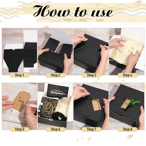72 Pcs Bridesmaid Proposal Gifts, Will You Be My Bridesmaid, Bride Maid and Matron of Honor Gifts Include Gift Box Glass Cup Makeup Bag Cards Lip Balm Hair Scrunchie Bracelet(Black)