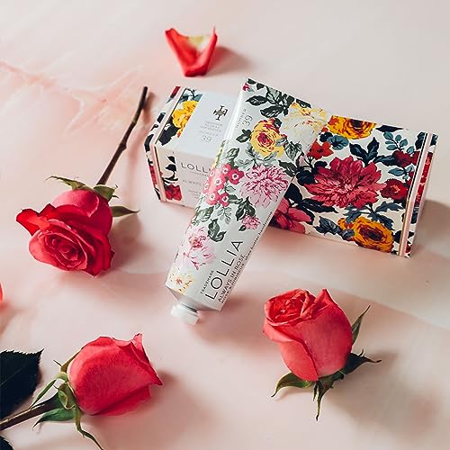 LOLLIA Always in Rose Handcreme, 4 oz., Rose & Hibiscus Scented Hand Cream for Women, Moisturizing Luxury Skin Care for Dry Hands with Shea Butter & Cocoa Butter, Quick Absorbing Lotion