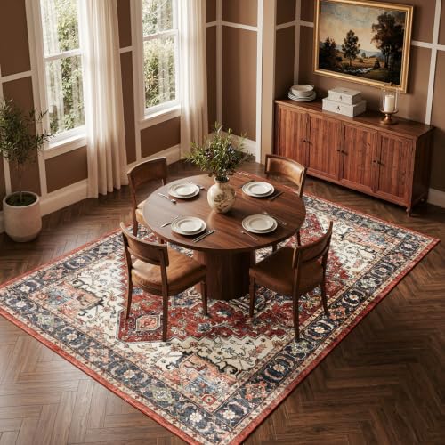 6x9 Washable Living Room Rug - Vintage Oriental Medallion - Terra Red