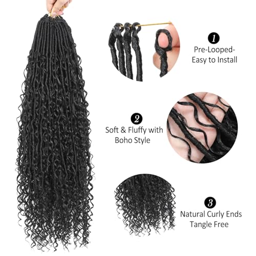 Prelooped Boho Faux Locs Crochet Hair 1B#, 24 Inch - Pack of 9 for Natural Black Style