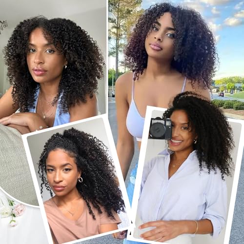Pink Mango Clip-In Hair Extensions - 6PCS Curly Silk Protein Kinky Hair