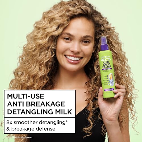 Garnier Fructis Curl Knot Melter Multi-Use Anti-Breakage Detangling Milk, Moisturizing Detangler Spray and Heat Protectant For All Curl Types, Made with Vegan Protein & Coconut Oil, 8.5 Fl Oz