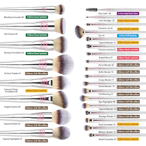Bueart Design Christmas Gift 26Pcs Pro Makeup Brushes Set with Ultra Soft Dense Hair,Premium Quality Professional Make up Brushes For Foundation,Contour,Blush,Powder Makeup