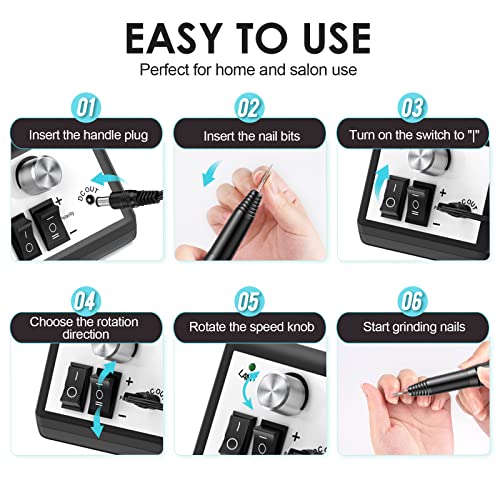 Professional Electric Nail Drill Machine Nail File Drill Set Kit for Acrylic Nails, Gel Nail, Nail Art Polisher Sets(Black)