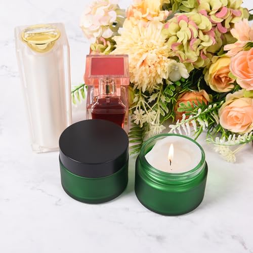 Green Frosted 2 oz Glass Cosmetic Jars with Airtight Lids - 48 Pack