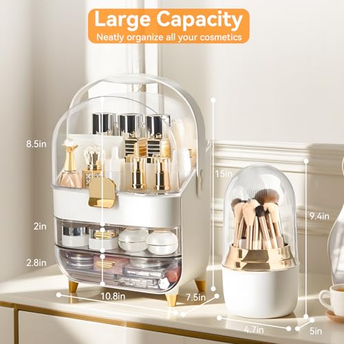Brothersbox Rose Gold Makeup Organizer with Drawers & Brush Holder
