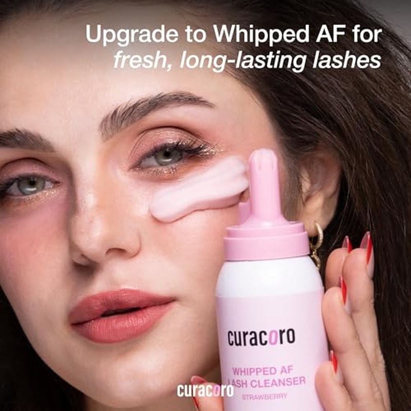 CURACORO 100ml Eyelash Extension Cleanser (Strawberry Scented) - 3X Concentrated Whipped Lash Shampoo, Deep Cleansing Lash Foam Cleanser for Sensitive Skin, Long-Lasting, Salon & Home Use