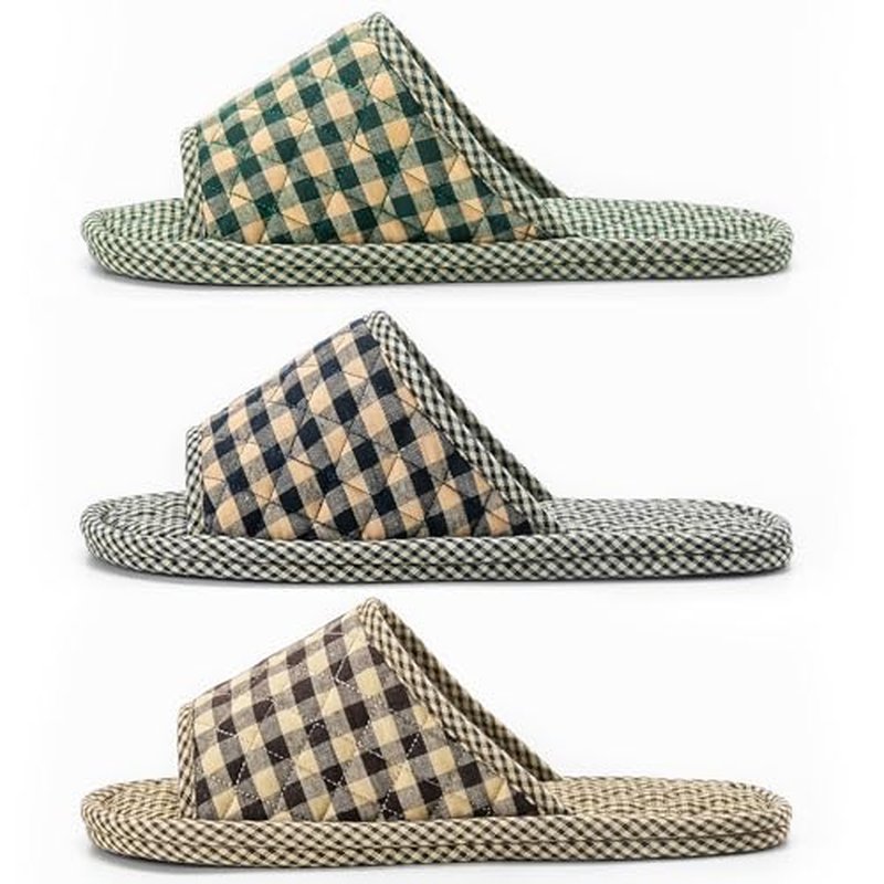 3 Pairs Plaid House Slippers for Men, Open Toe Indoor Slippers Comfortable Washable Portable Foldable Guest Travel Hotel Airplane Spa Slippers
