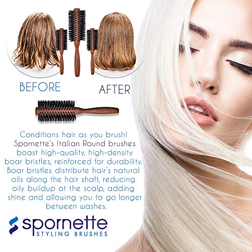 Large Round Boar Bristle Hair Brush for Styling and Volume - Wooden Handle, 2.25 Inch