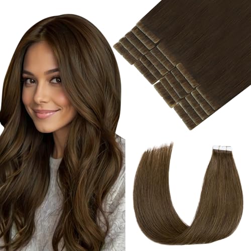 Pinkpearl Tape in Hair Extensions - Human Hair #4 Chocolate Brown 14 Inch 40g - Variation #4 Chocolate Brown / 14 Inch-40g-20pcs