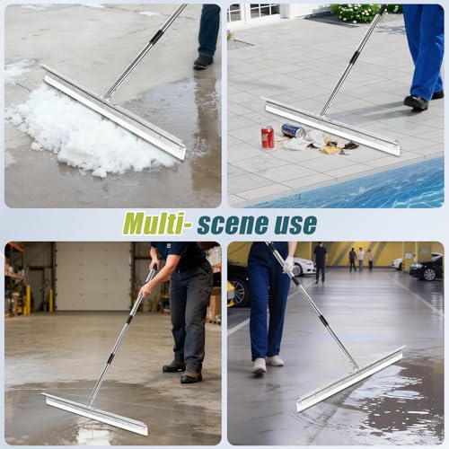 AugFir Large Heavy-Duty Floor Squeegee - 33.4" Silicone Blade, 63" Handle for Concrete & Garage Cleaning